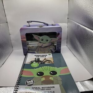 Star Wars Mandalorian Grogu Baby Yoda Purple Lunchbox Noteb Pencils, Crayons Set